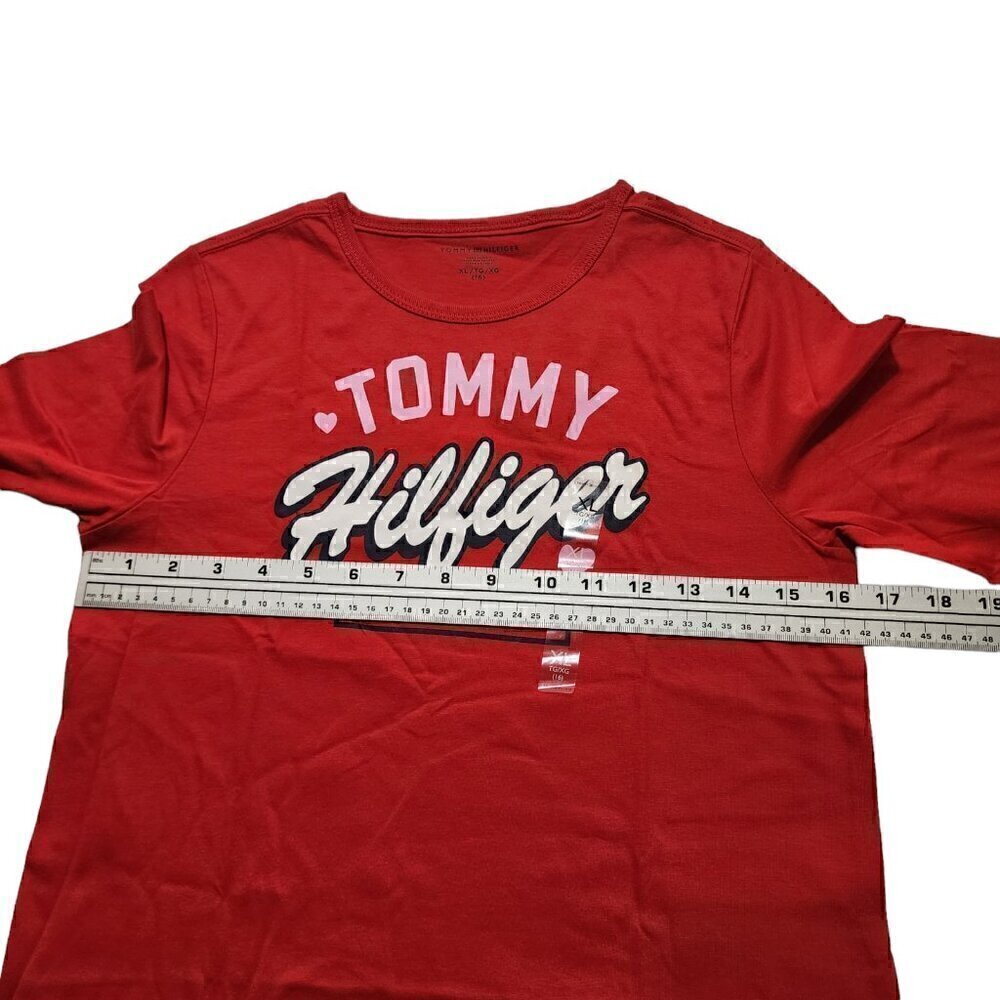 Tommy Hilfiger Girls Long Sleeve Top Shirt Logo Graphic‎ Red Size XL - Picture 2 of 8